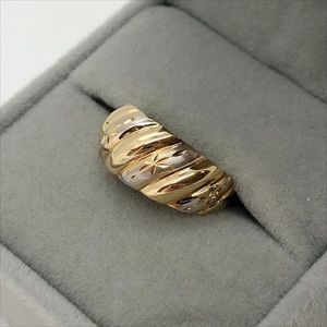 14k yellow and white gold diamond cut stars shrimp ring vintage sz 6.5